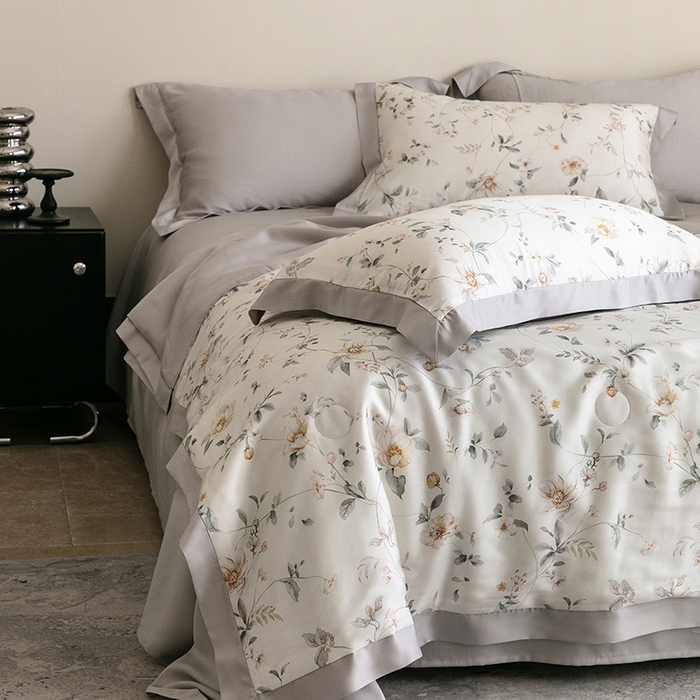 91家纺网 家纺一手货源 找家纺 立奥被业 2025年新款100%莱赛尔夏被莱赛尔夏被四件套天丝夏凉被 初妍-灰