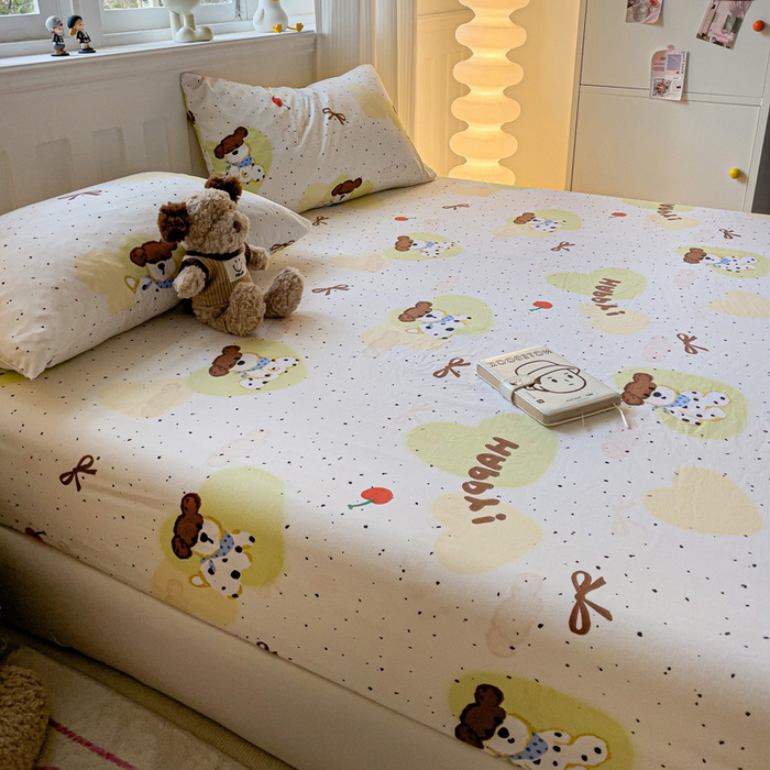 91家纺网 家纺一手货源 找家纺 仟人梦2025新款水洗棉印花床笠 快乐狗狗