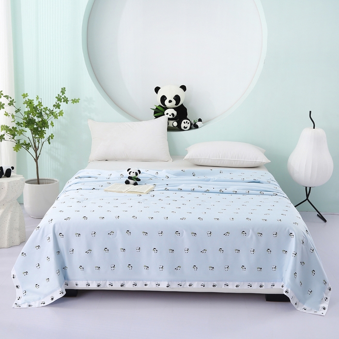 91家纺网 家纺一手货源 找家纺 薇玛仕 2025小熊猫系列-60支精梳长绒棉双拼角宽边双A类母婴级儿童蚕丝夏凉被空调被 小熊猫-兰