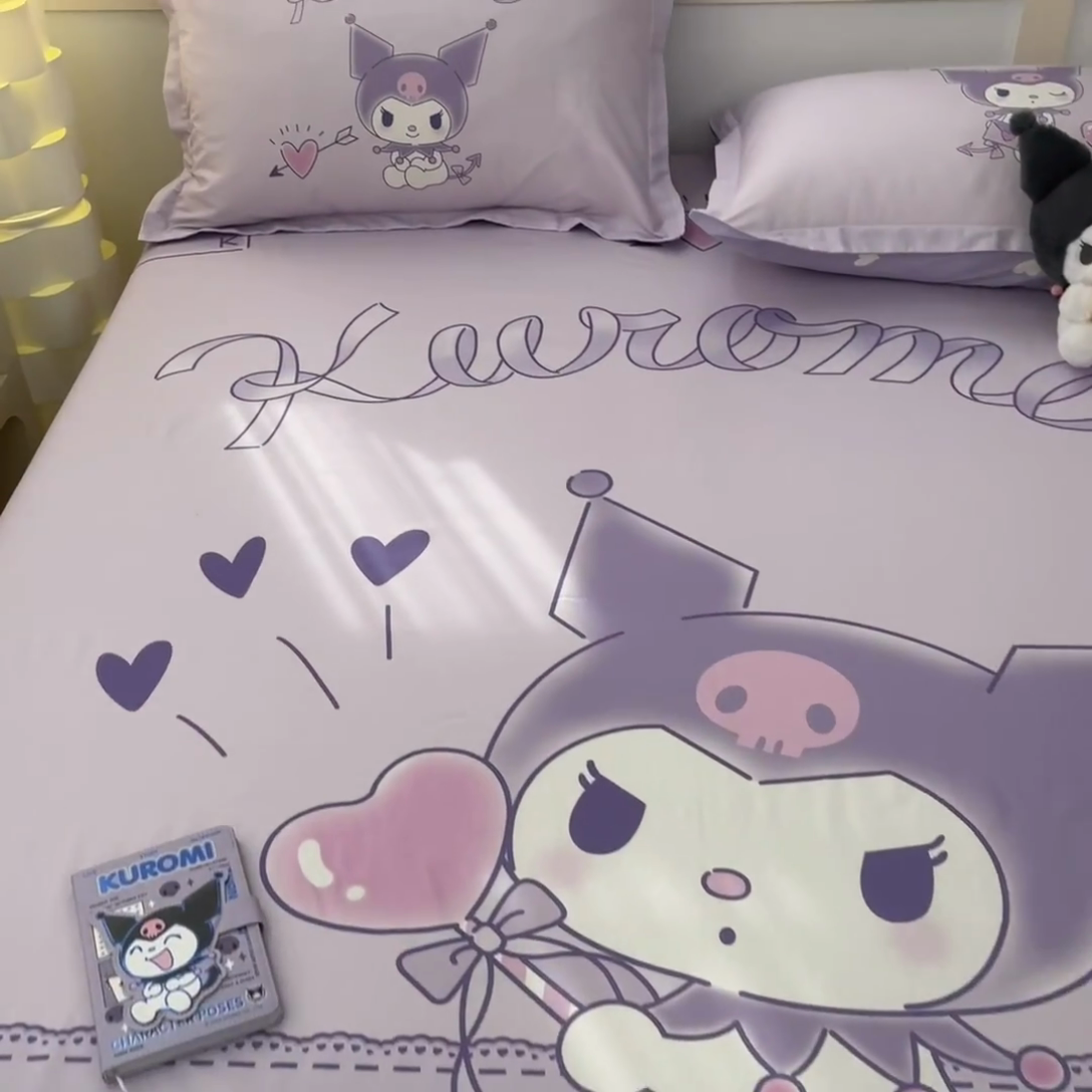 91家纺网 家纺一手货源 找家纺 博雅 2025新款三丽鸥全棉大版床笠-第二批 气球库洛米