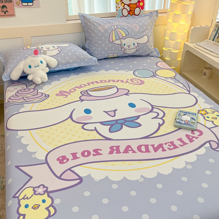 91家纺网 家纺一手货源 找家纺 博雅 2025新款三丽鸥全棉大版床笠-第二批 欢乐大耳狗