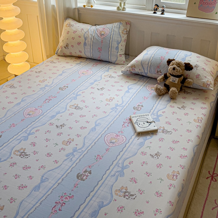 91家纺网 家纺一手货源 找家纺 仟人梦2025新款水洗棉印花床笠 田园喵