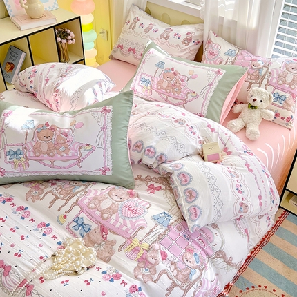 大麦乐田2025新款超柔大版印花四件套 潘多拉小熊