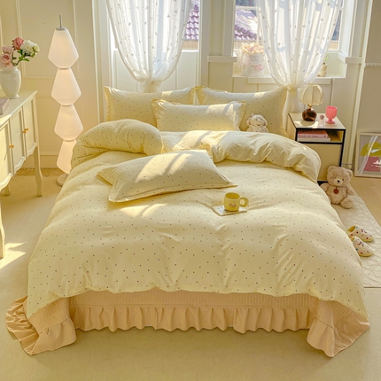 梦莱斯 2025直播爆款公主风A类针织棉床盖四件套AA版被套 七彩波点