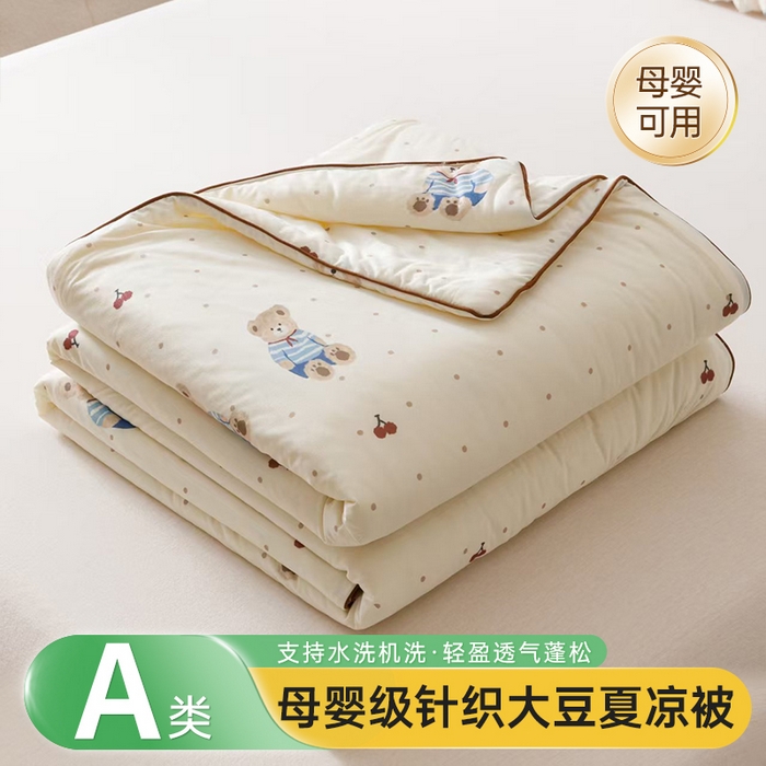 91家纺网 家纺一手货源 找家纺 优被业 2025新款A类牛奶丝针织棉夏被20%大豆(四周踩棉)软糯夏凉被空调被 布丁熊