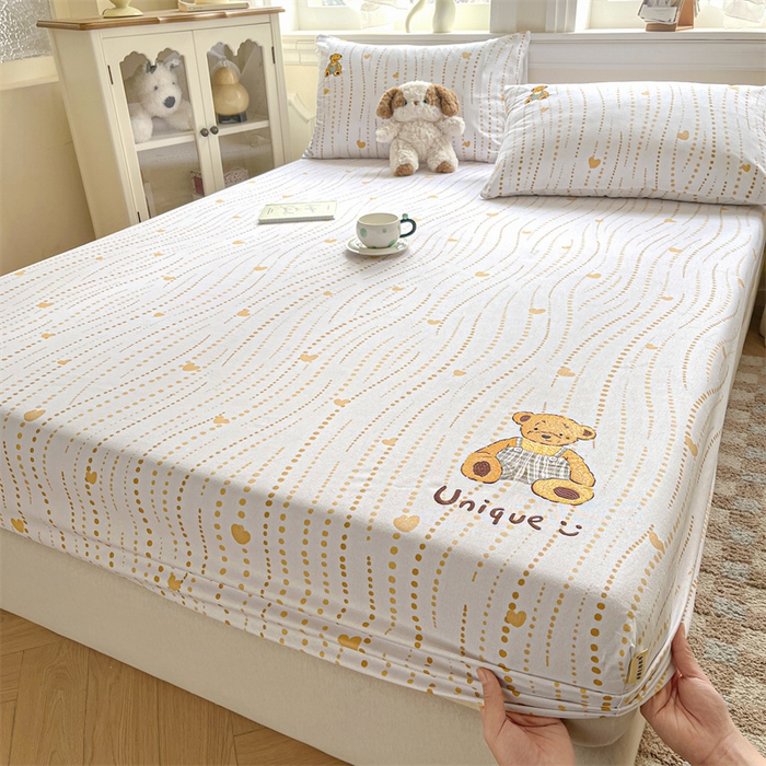 91家纺网 家纺一手货源 找家纺 笙意家纺2025新款全棉老粗布单床笠 抱抱熊-流心