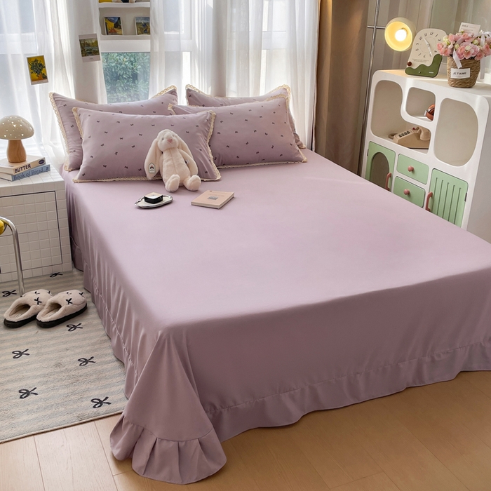 91家纺网 家纺一手货源 找家纺 仟网汇 2025新款韩版镂空花边针织双层纱四件套 可颂紫