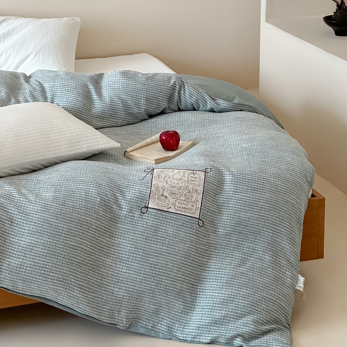 91家纺网 家纺一手货源 找家纺 月夏 2025新款全棉双层纱被套全棉被套单被套 莫克-绿