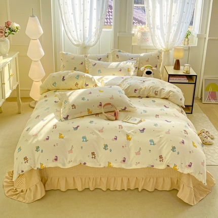 梦莱斯 2025直播爆款公主风A类针织棉床盖四件套AA版被套 乐趣恐龙