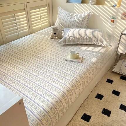 91家纺网 家纺一手货源 找家纺 （总）百寐2025新款全棉13372床笠被套单品枕套三四件套学生组合加大单件-单床笠单床单