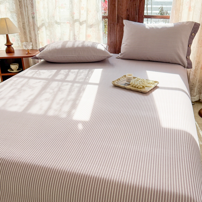 91家纺网 家纺一手货源 找家纺 简宜家居 2025新款宽边纯棉全棉老粗布床单 条纹-微醺紫