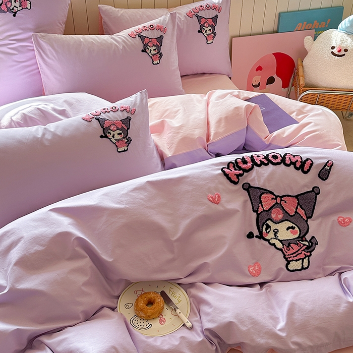 91家纺网 家纺一手货源 找家纺 金爱家 2025新款全棉毛巾绣四件套 毛巾绣-萌萌库洛米