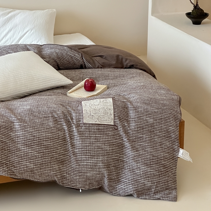 91家纺网 家纺一手货源 找家纺 月夏 2025新款全棉双层纱被套全棉被套单被套 莫克-咖