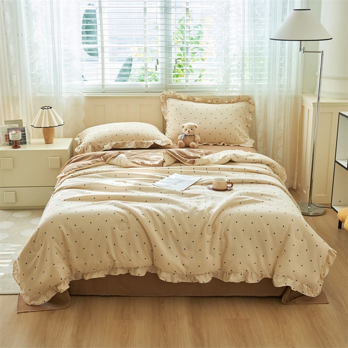 91家纺网 家纺一手货源 找家纺 （总）换种生活 2025新款荷叶边款针织单夏被 四件套