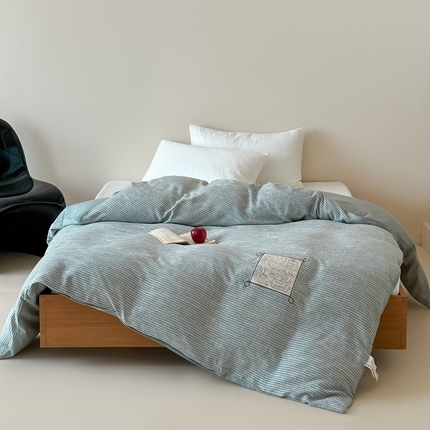 91家纺网 家纺一手货源 找家纺 月夏 2025新款全棉双层纱被套全棉被套单被套 莫克-绿
