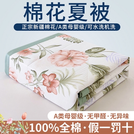 91家纺网 家纺一手货源 找家纺 鑫棉坊 【又降价啦】2025新款全棉A类印花纯棉花夏被可机洗空调被 轻歌时光