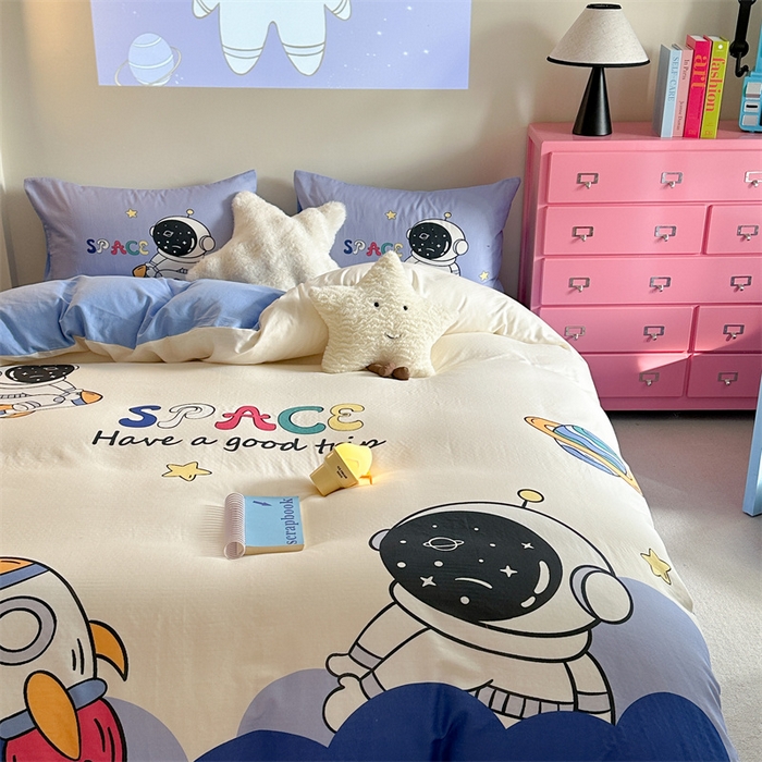 91家纺网 家纺一手货源 找家纺 馨语家居 2025新款全棉双层纱四件套 月球探险