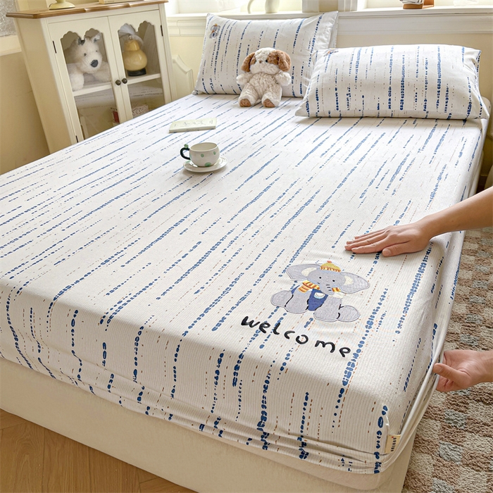 91家纺网 家纺一手货源 找家纺 笙意家纺2025新款全棉老粗布单床笠 小飞象-彩兰