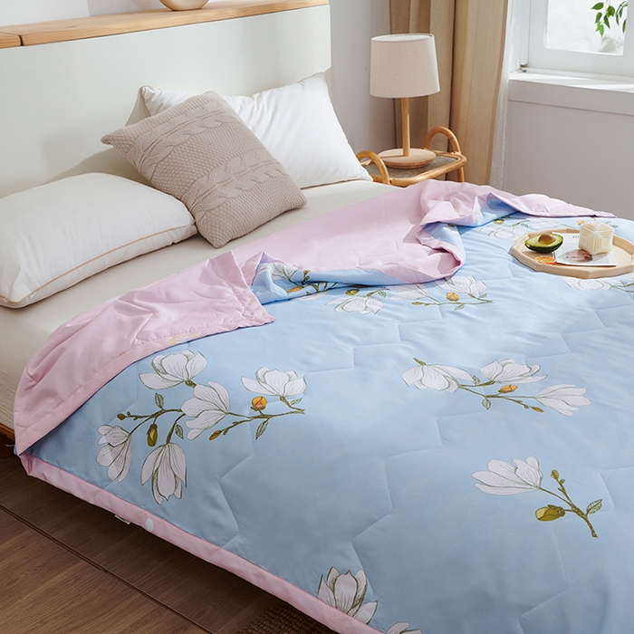 91家纺网 家纺一手货源 找家纺 元元被芯 2025新款亲肤舒适磨毛印花夏被被子被芯 玉兰蓝