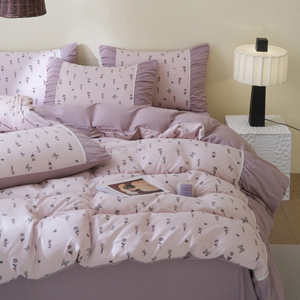 布可家纺 2025新款A类法式清新褶皱印花四件套 花间萤梦