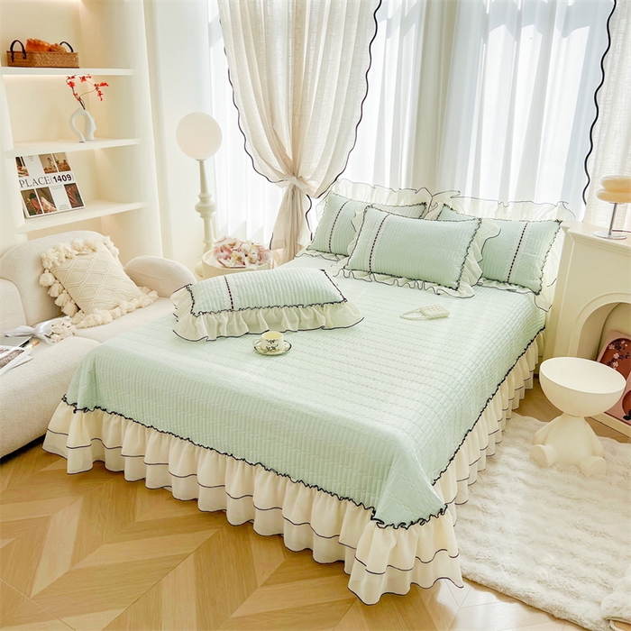 91家纺网 家纺一手货源 找家纺 虹星家纺 2025年新款全棉床盖四件套-花影倾梦 花影倾梦-薄荷绿