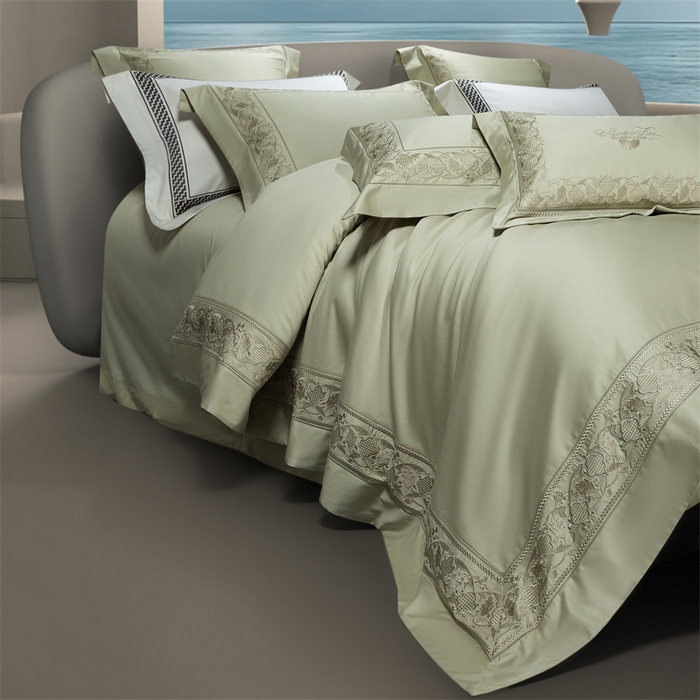 91家纺网 家纺一手货源 找家纺 高大尚婚庆馆 2025新款长绒棉四件套-简奢 简奢-油果绿