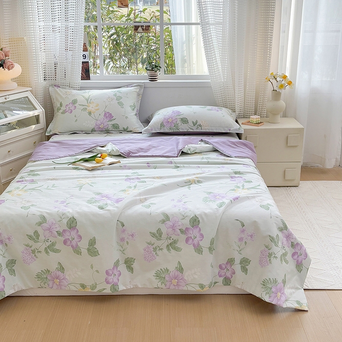 91家纺网 家纺一手货源 找家纺 元元被芯 2025新款40支13372全棉印花夏被四件套 紫萱