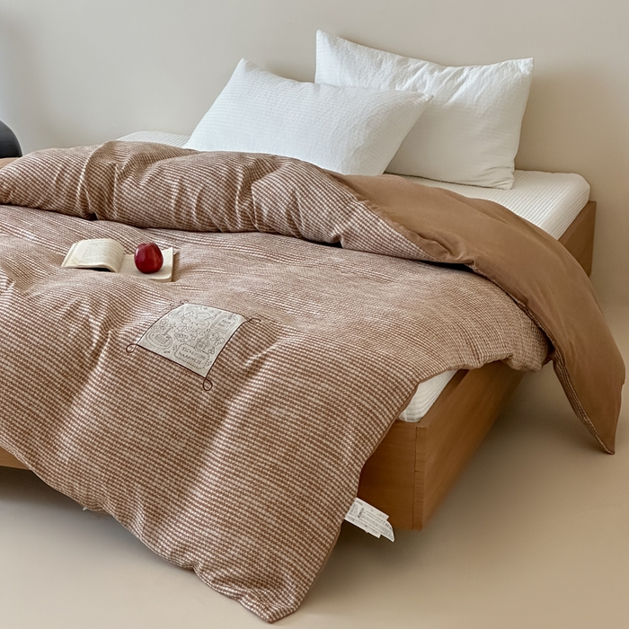 91家纺网 家纺一手货源 找家纺 月夏 莫克-橘0莫克-橘5新款全棉双层纱被套全棉被套单被套 莫克-橘