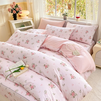 元元被芯 2025新款40支13372全棉印花全棉夹棉床笠四件套 诗雨