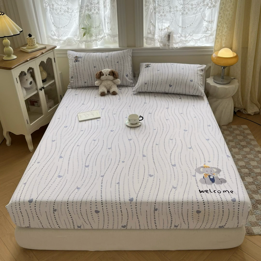 91家纺网 家纺一手货源 找家纺 笙意家纺2025新款全棉老粗布单床笠 小飞象-流心