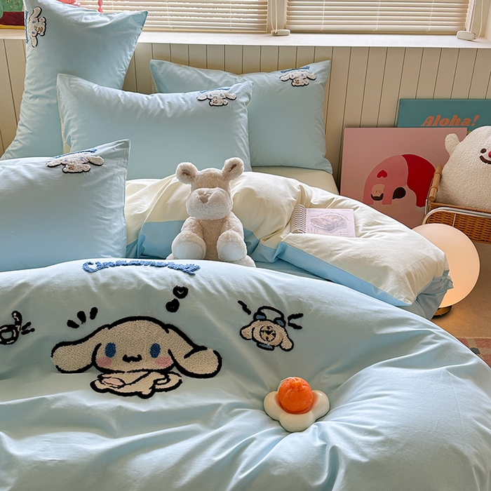 91家纺网 家纺一手货源 找家纺 金爱家 2025新款全棉毛巾绣四件套 毛巾绣-开心玉桂狗