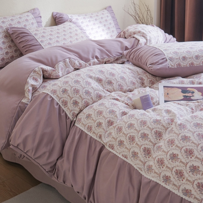 91家纺网 家纺一手货源 找家纺 布可家纺 2025新款A类法式清新褶皱印花四件套 麦哲伦