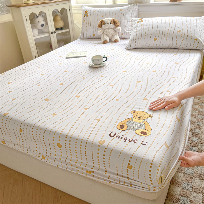 91家纺网 家纺一手货源 找家纺 笙意家纺2025新款全棉老粗布单床笠 抱抱熊-流心