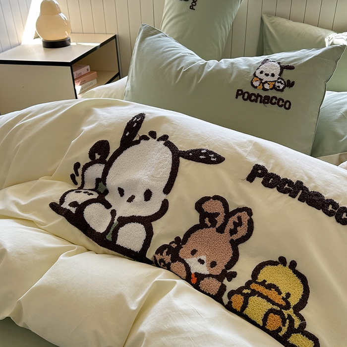 91家纺网 家纺一手货源 找家纺 金爱家 2025新款全棉毛巾绣四件套 毛巾绣-俏皮帕哈狗