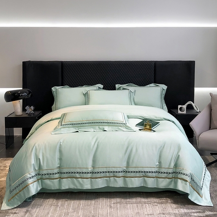 91家纺网 家纺一手货源 找家纺 （总）家居1号2025新款40s133*76全棉纯棉千鸟格刺绣大拼角长绒棉四件套-维也纳