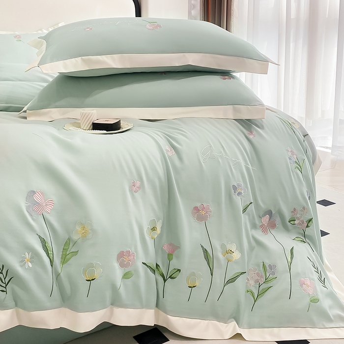 91家纺网 家纺一手货源 找家纺 狂想家 2025亲肤棉重工刺绣系列四件套-花海 花海苹果绿