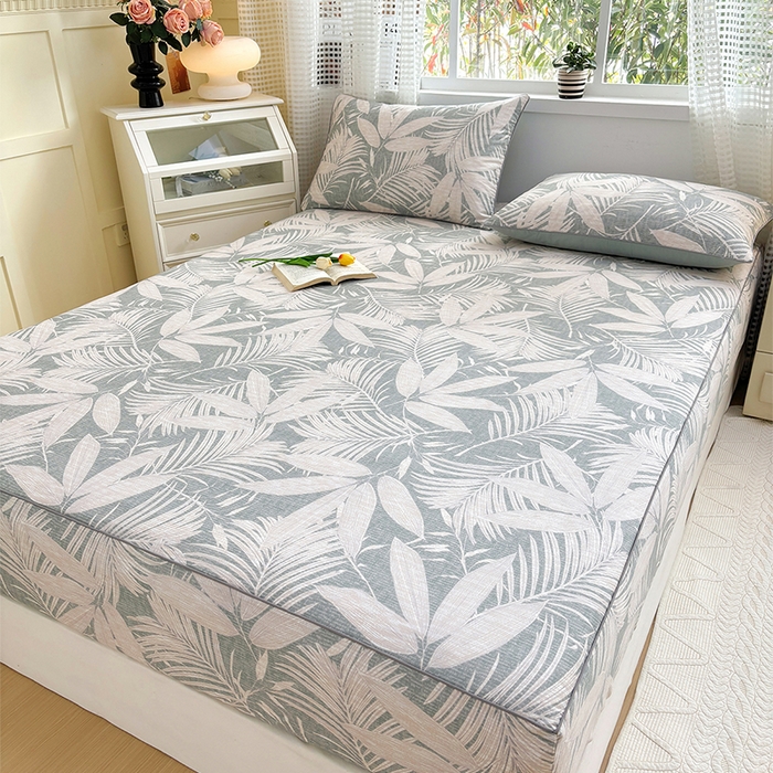 91家纺网 家纺一手货源 找家纺 元元被芯 2025新款40支13372全棉印花全棉隐藏式夹棉床笠 蔓羽