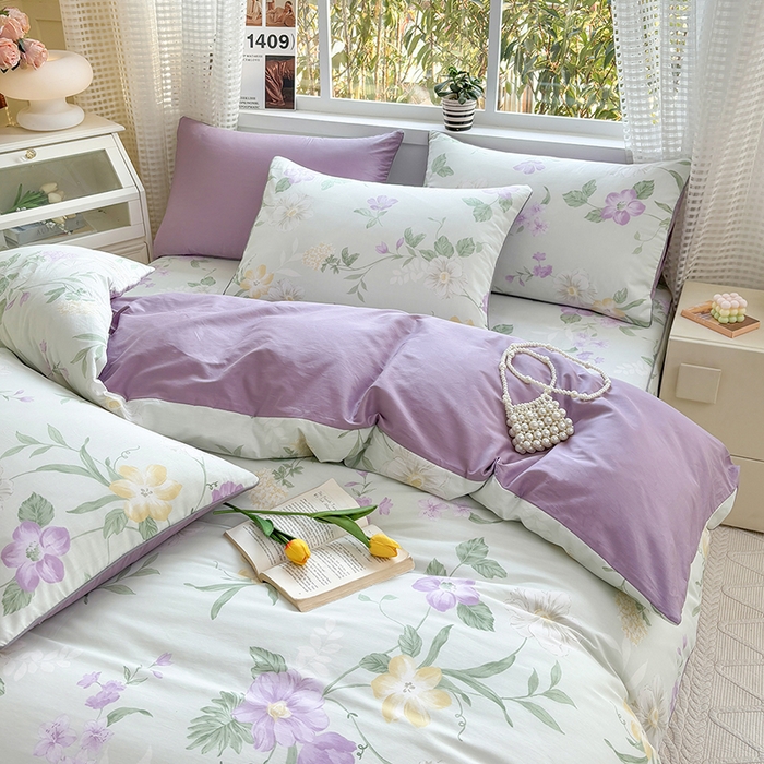 91家纺网 家纺一手货源 找家纺 元元被芯 2025新款40支13372全棉印花全棉隐藏式夹棉被套 紫萱