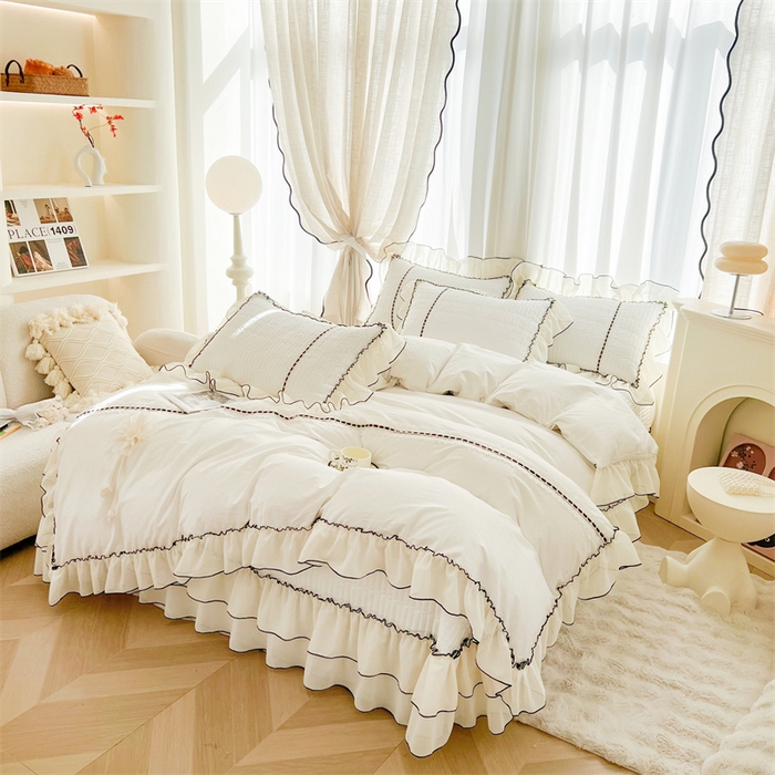 91家纺网 家纺一手货源 找家纺 虹星家纺 2025年新款全棉床盖四件套-花影倾梦 花影倾梦-云朵白