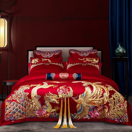 91家纺网 家纺一手货源 找家纺 甜咪咪2025新款长绒棉全棉大龙凤婚庆四件套 龙腾凤鸣