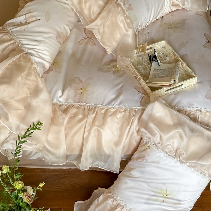 91家纺网 家纺一手货源 找家纺 佳汐蓝家纺 2025新款100支澳棉四件套-蝶恋花 香槟色