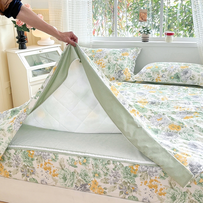 91家纺网 家纺一手货源 找家纺 元元被芯 2025新款40支13372全棉印花全棉夹棉床笠四件套 亦语