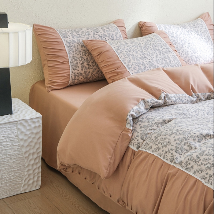 91家纺网 家纺一手货源 找家纺 布可家纺 2025新款A类法式清新褶皱印花四件套 普罗旺斯