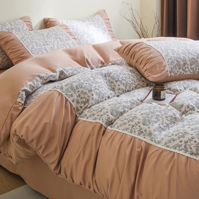 91家纺网 家纺一手货源 找家纺 布可家纺 2025新款A类法式清新褶皱印花四件套 普罗旺斯