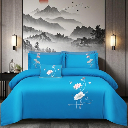 91家纺网 家纺一手货源 找家纺 （总）浩情国际婚庆供货中心 2026新款100支全棉高端刺绣中式风四件套--好运连连系列