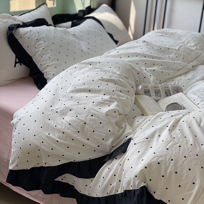 91家纺网 家纺一手货源 找家纺 （总）老K (原美阁） 2025新款水洗棉赫本风波点四件套学生宿舍三件套床单款床笠款