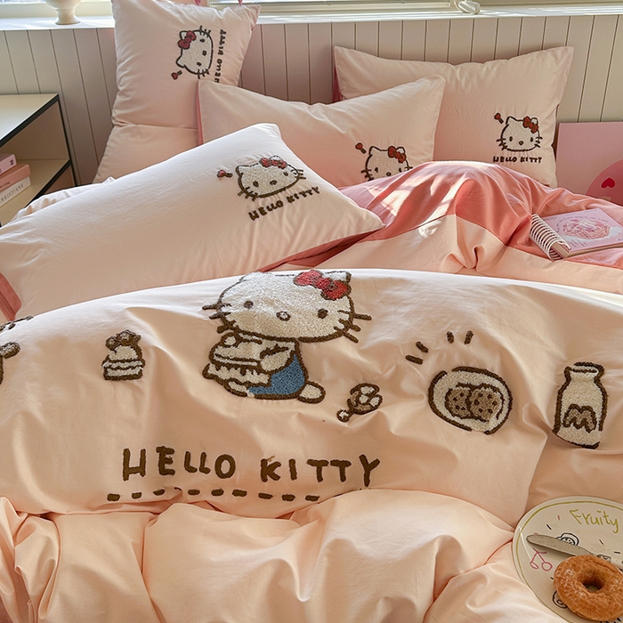 91家纺网 家纺一手货源 找家纺 金爱家 2025新款全棉毛巾绣四件套 毛巾绣-豆沙kt