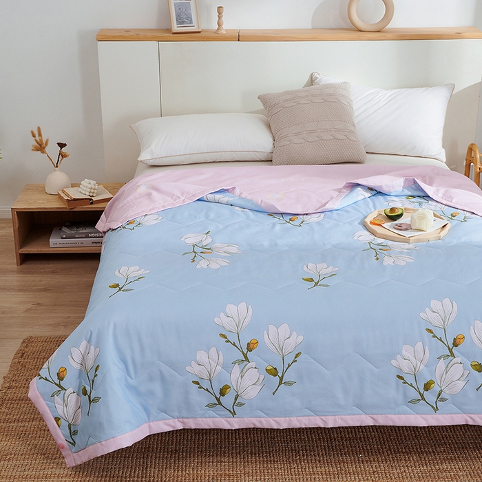 91家纺网 家纺一手货源 找家纺 元元被芯 2025新款亲肤舒适磨毛印花夏被被子被芯 玉兰蓝