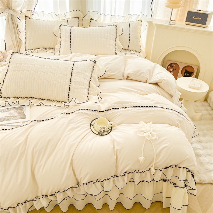 91家纺网 家纺一手货源 找家纺 虹星家纺 2025年新款全棉床盖四件套-花影倾梦 花影倾梦-浅米色