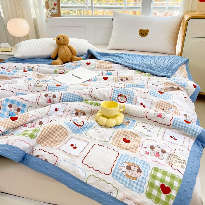 91家纺网 家纺一手货源 找家纺 鑫棉坊 2025新款A类水洗棉豆豆双层纱棉花夏凉被 欢乐派